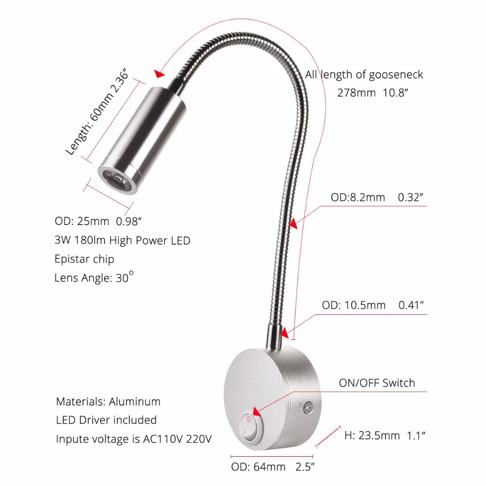 Adjustable Bedside Reading Swing Arm Lamp
