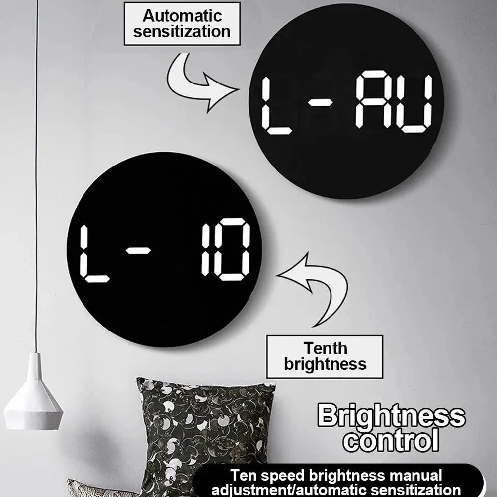 Remote Control LED Wall Clock Dual Alarms Calendar Temperature Display