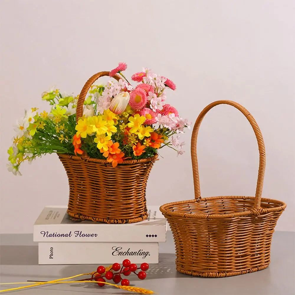 Woven Rattan Storage Basket with Handle
