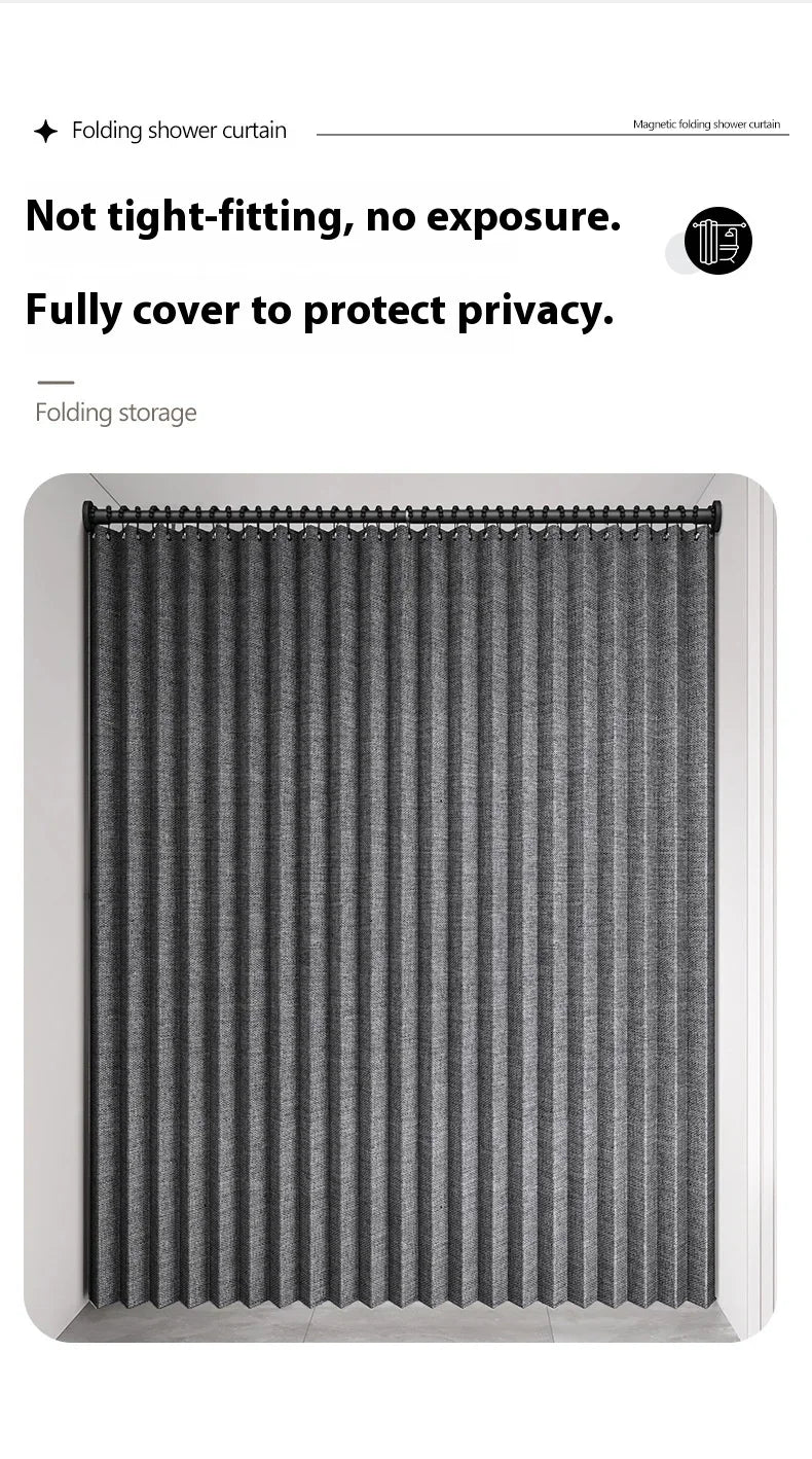 Magnetic Foldable Linen Bath Curtain Waterproof