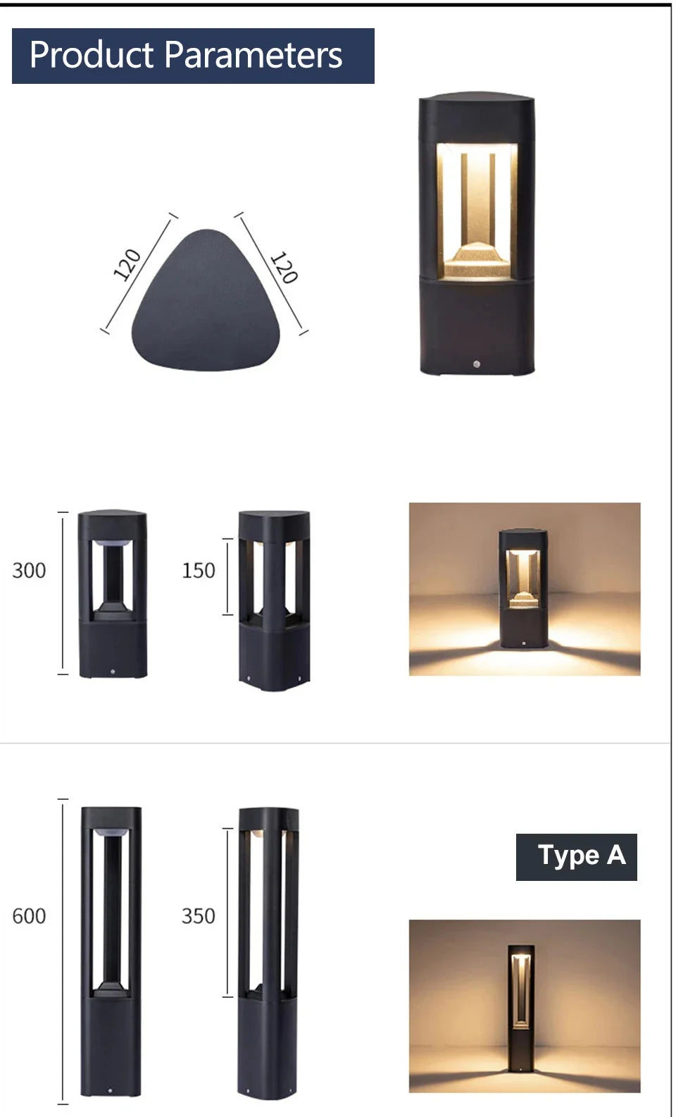 Outdoor LED Bollard Landscape Light Black Garden Pathway Lighting