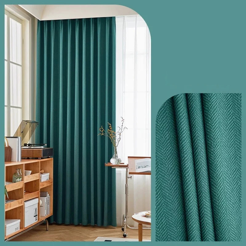 Custom Size Herringbone Thicke Beige Chenille Curtains