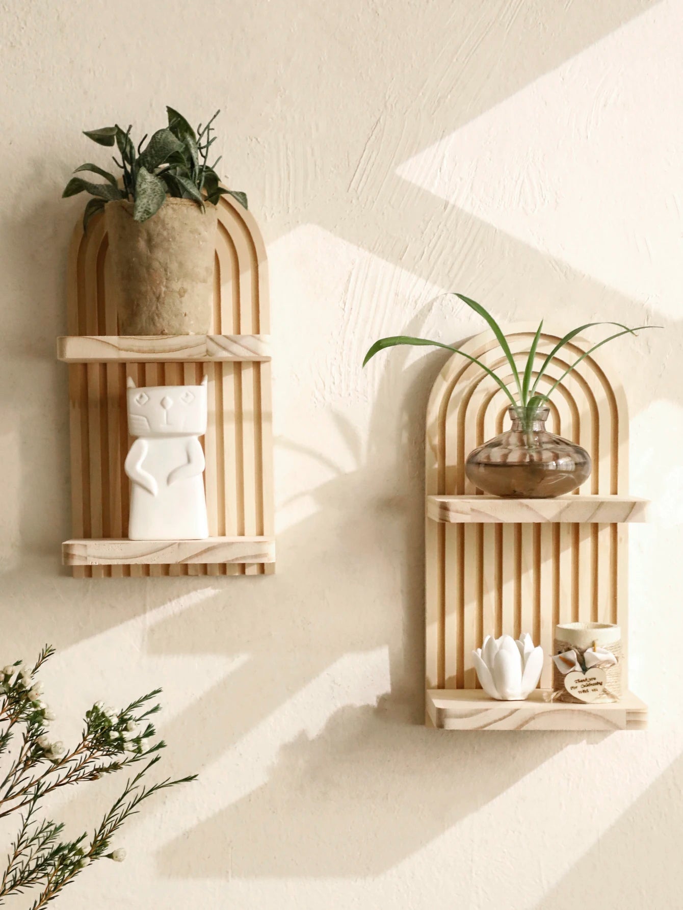 Boho Geometric Wooden Wall Shelf