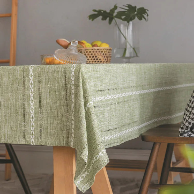 Cotton Linen Stripe Tassel Tablecloth Stain Resistant Dust-Proof Table