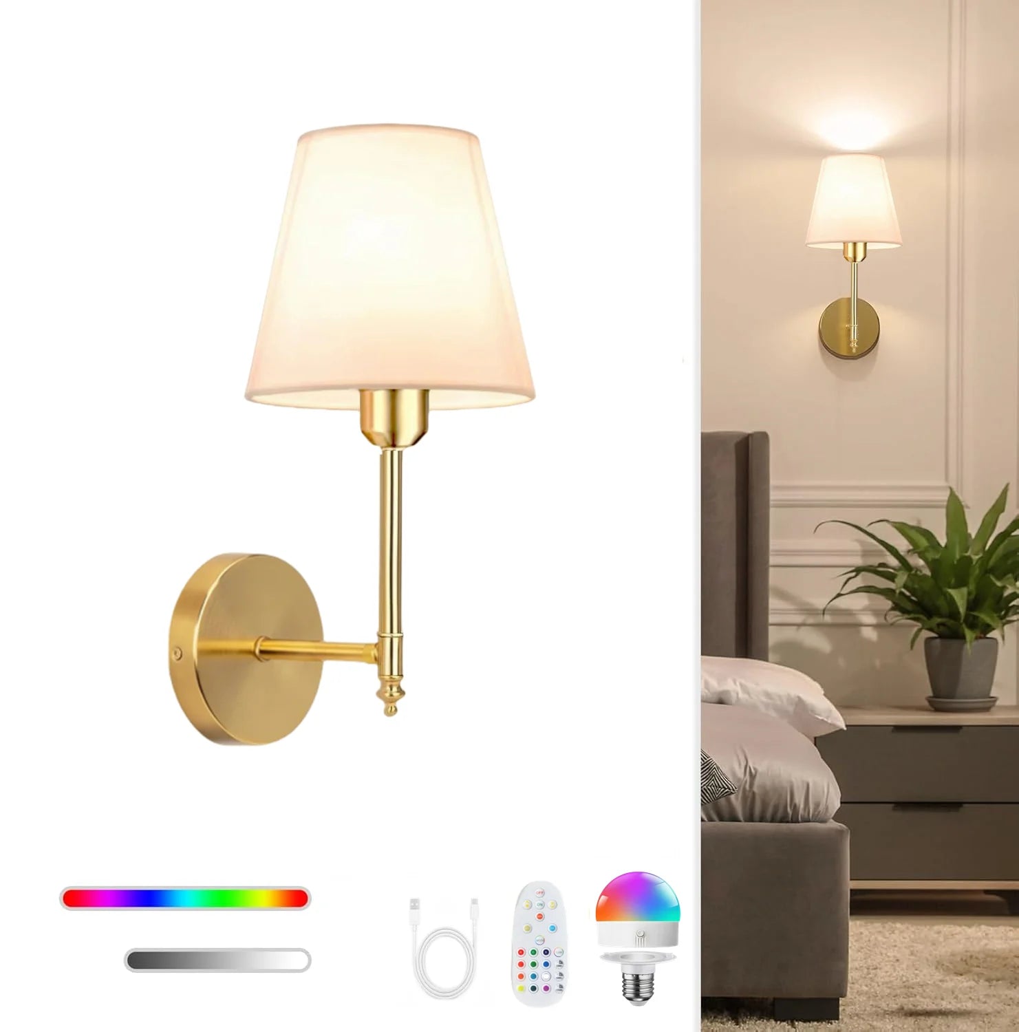 Wireless Rechargeable Battery Powered Wall Light, 4000mAh