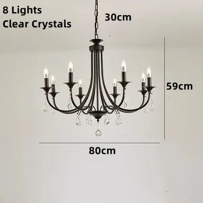 New Wrought Iron Crystal Chandelier European Classic Black Candle Lamp