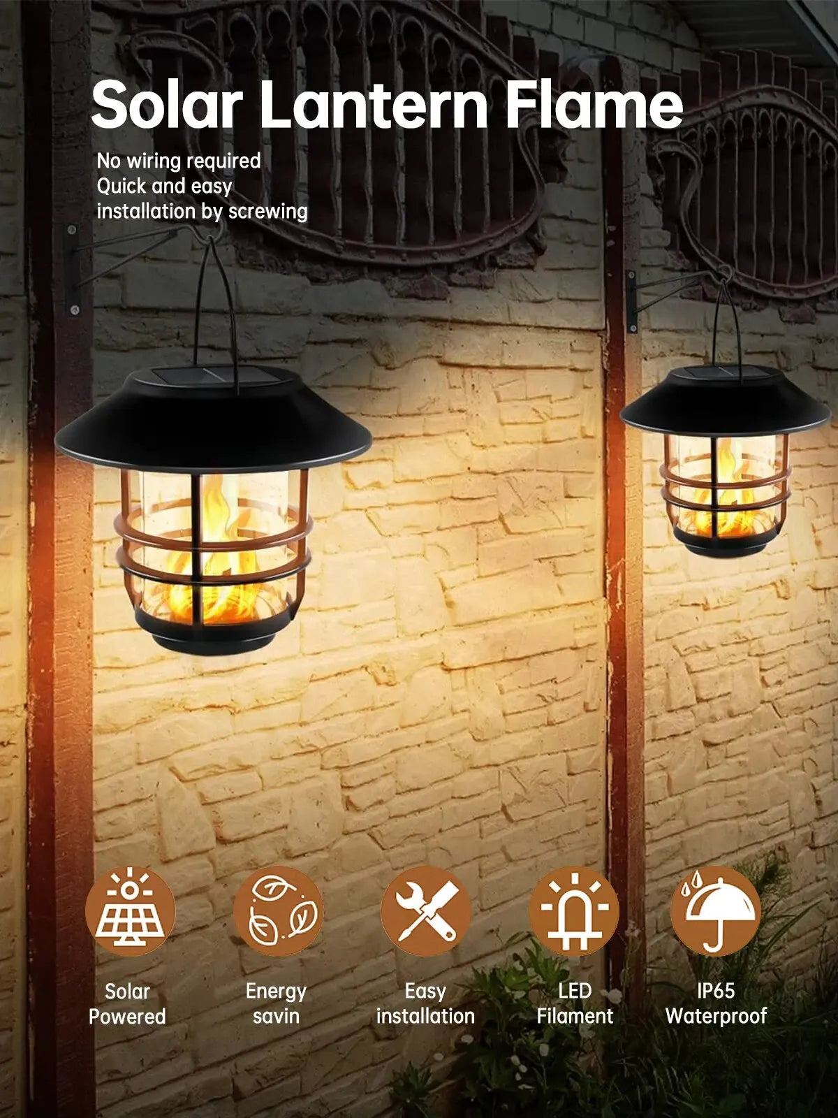 1pcs Solar Hanging Lantern Outdoor Flickering Flames Waterproof Heavy