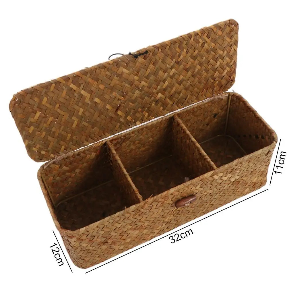 3 Compartment Woven Storage Basket with Lid