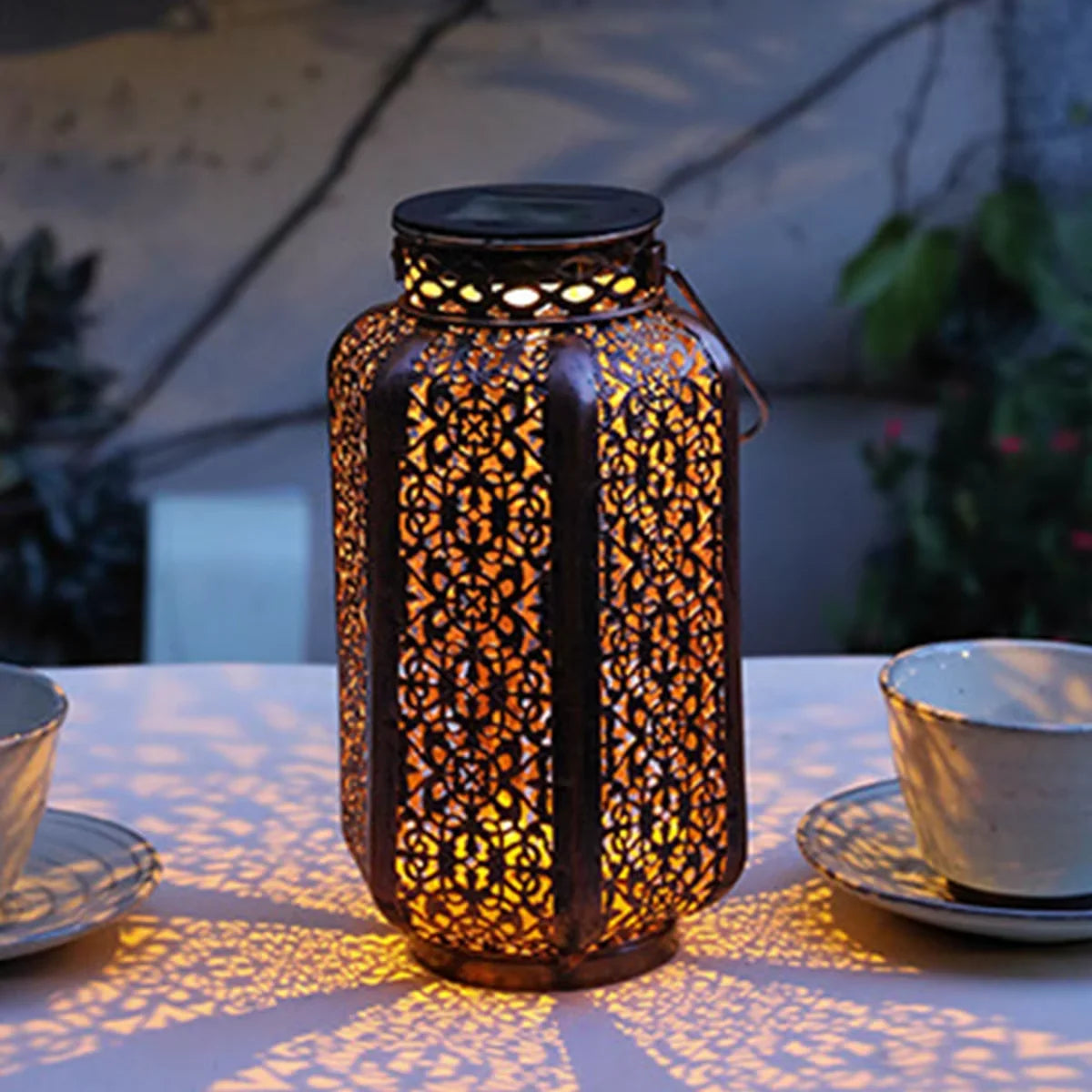 Retro Iron Solar Hanging Lantern with LED Light