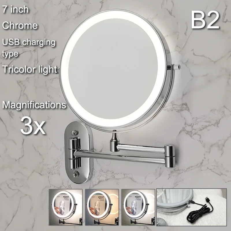 Wall Mounted Folding Makeup Mirror, Double Sided with Fill Light