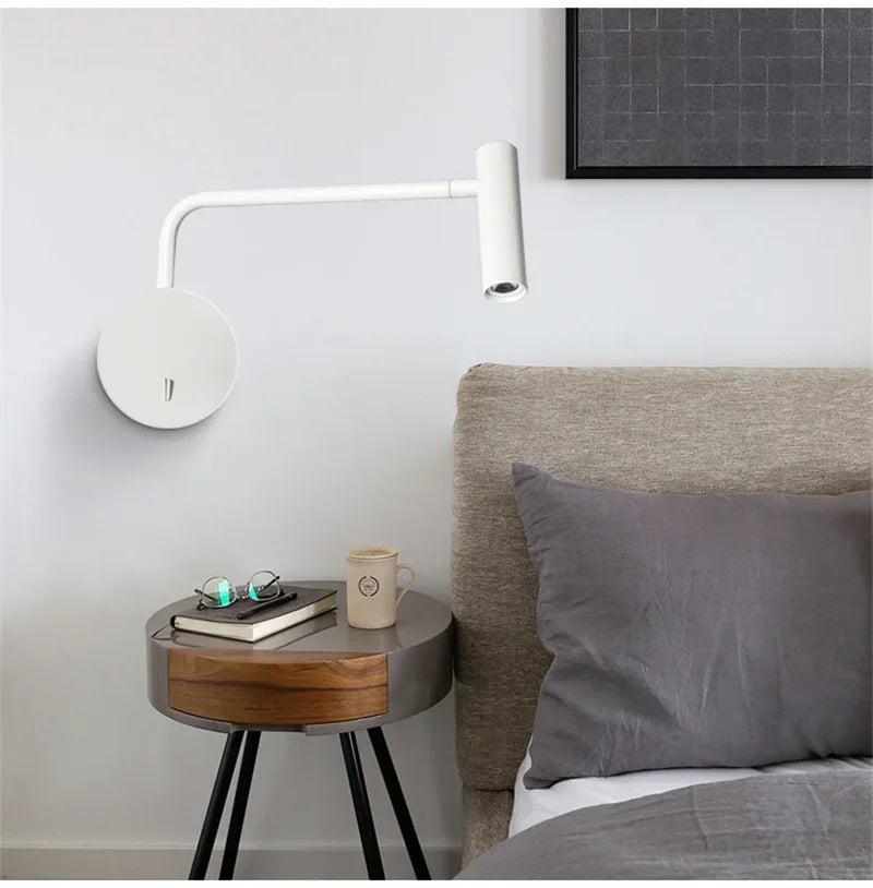 Modern Swing Arm Reading Wall Lamp Hotel Rooms Lamp 3W LED Adjustable