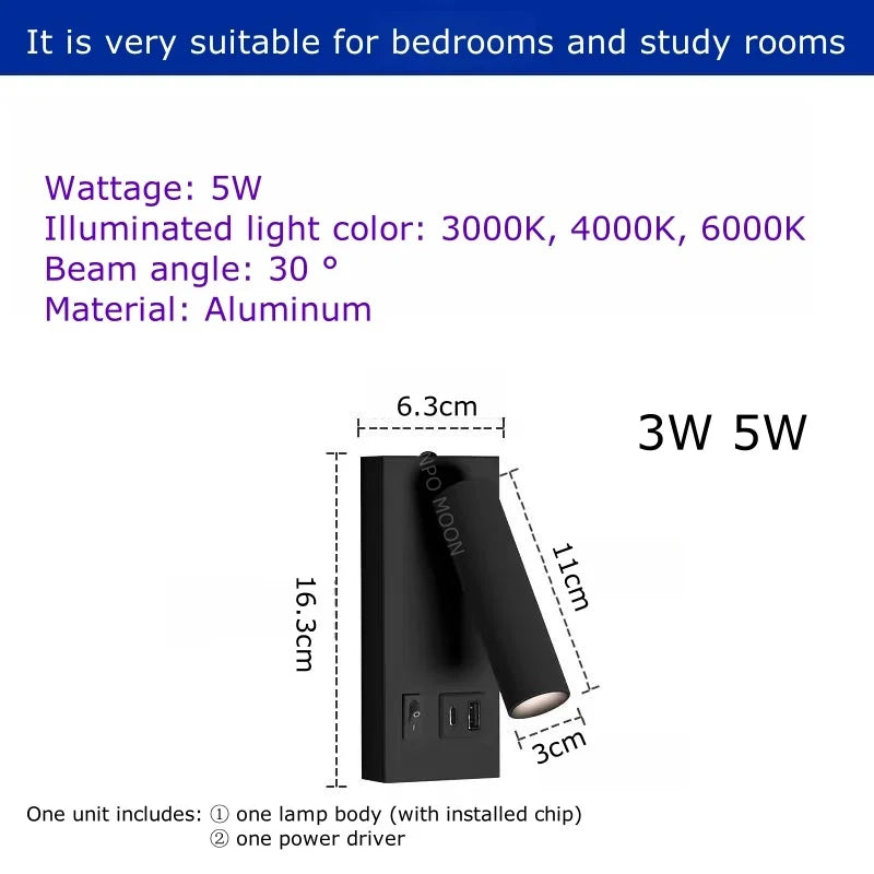 Rotating Type C Reading Wall Light