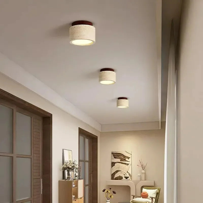 Travertine Japanese Wood Ceiling Light
