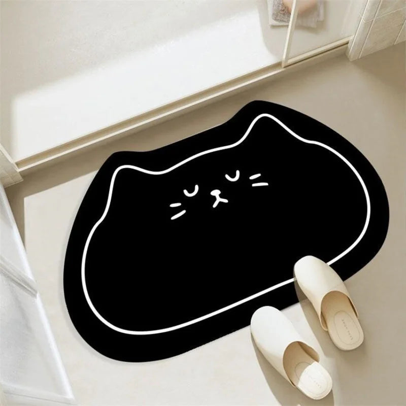 Cartoon Cat Head Thick Soft Bathroom Mat Multi-Color Diatomaceous Earth