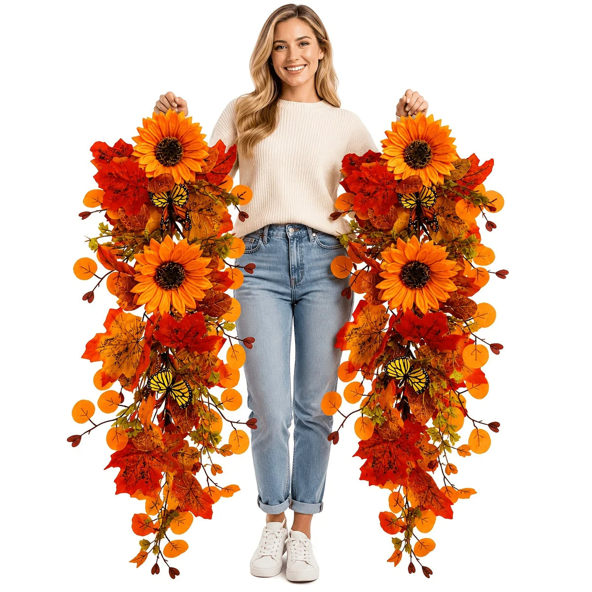 Autumn Sunflower and Maple Wreath, 2 Pack