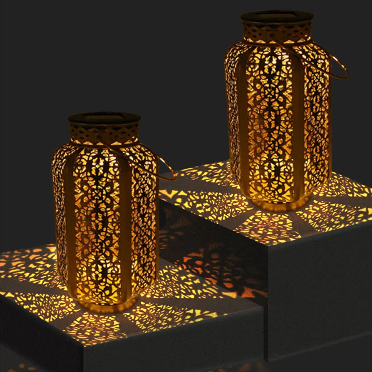 Retro Iron Solar Hanging Lantern with LED Light