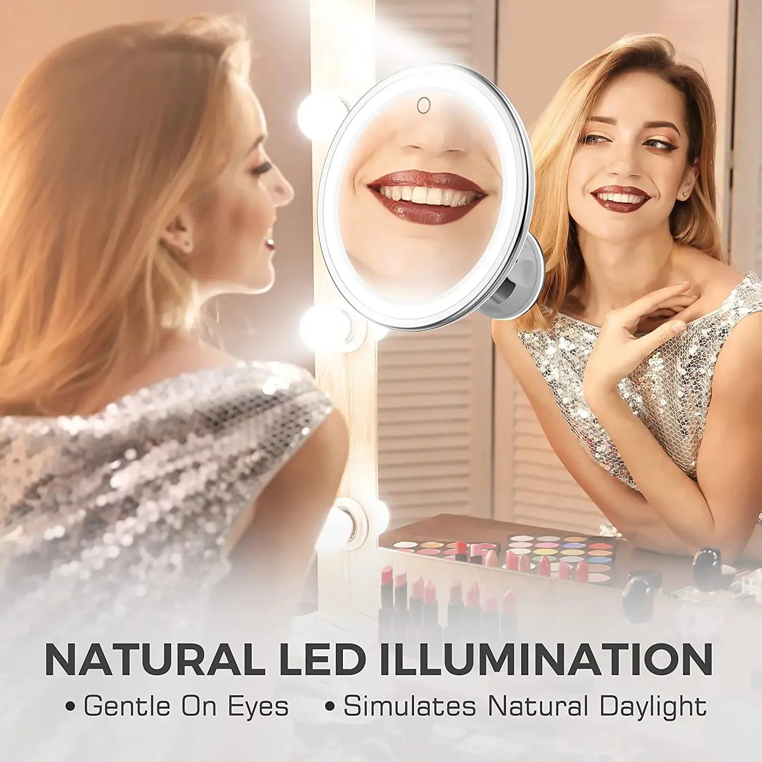 Round LED Makeup Mirror with 10X Magnification