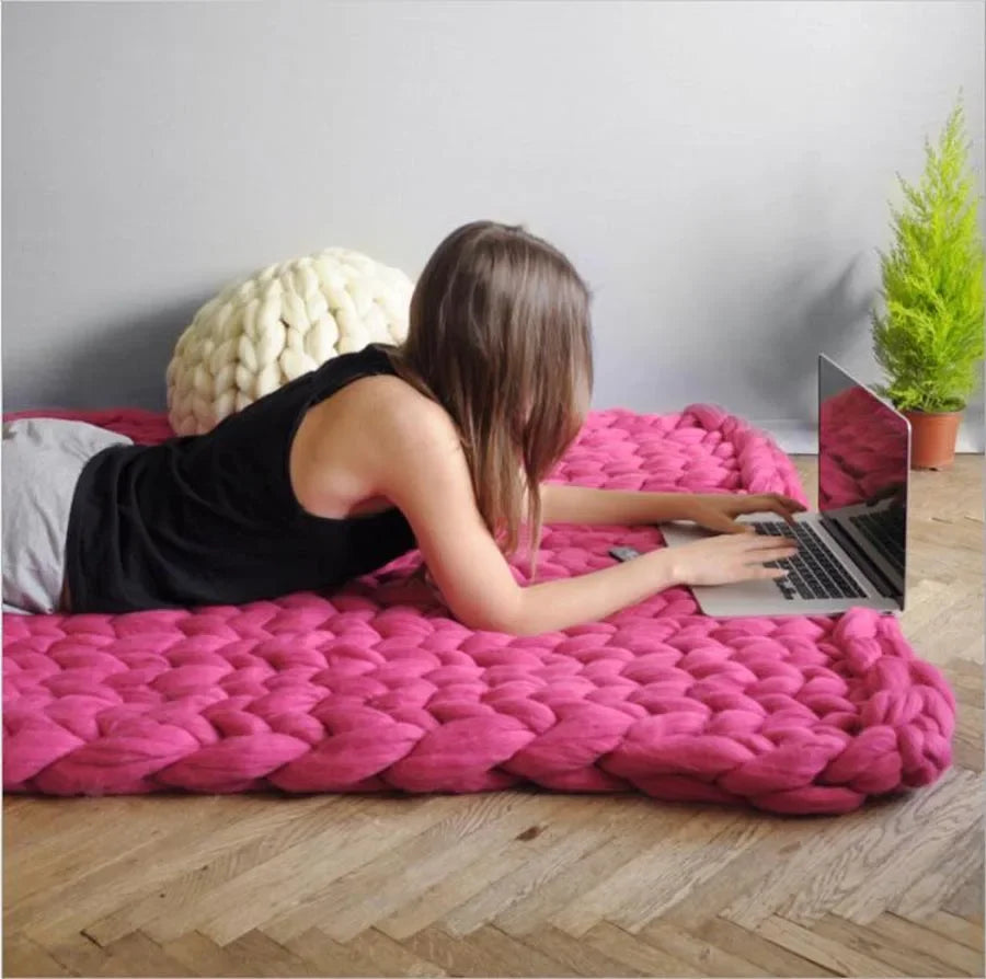 Chunky Knit Wool Throw Blanket
