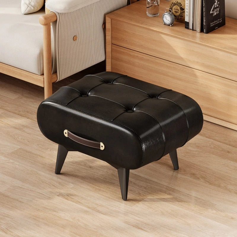 Oil and Wax Leather Low Stool Footrest