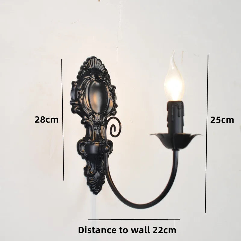 European Retro Wrought Iron Wall Lamp Sconce American Candle Style