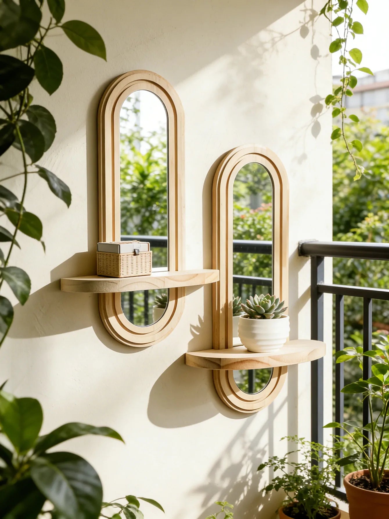 Boho Geometric Wooden Wall Shelf