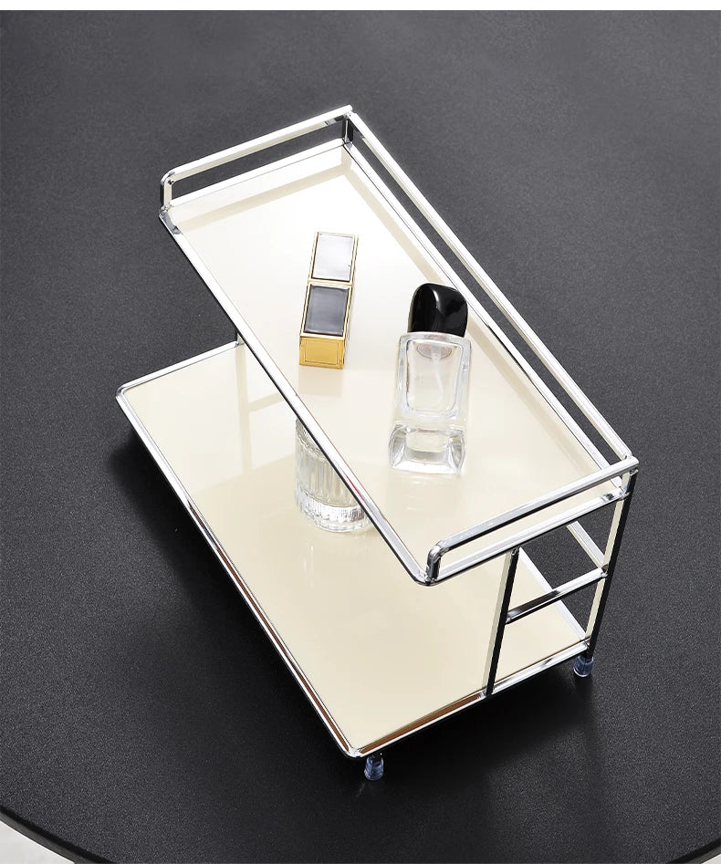Metal Desktop Layered Storage Rack, Double-Layer Desk Organizer, Water Cup and Coffee Cup Storage Rack, Bathroom Cosmetics Organizer, Suitable for Living Room, Entryway, Kitchen, and Bathroom
