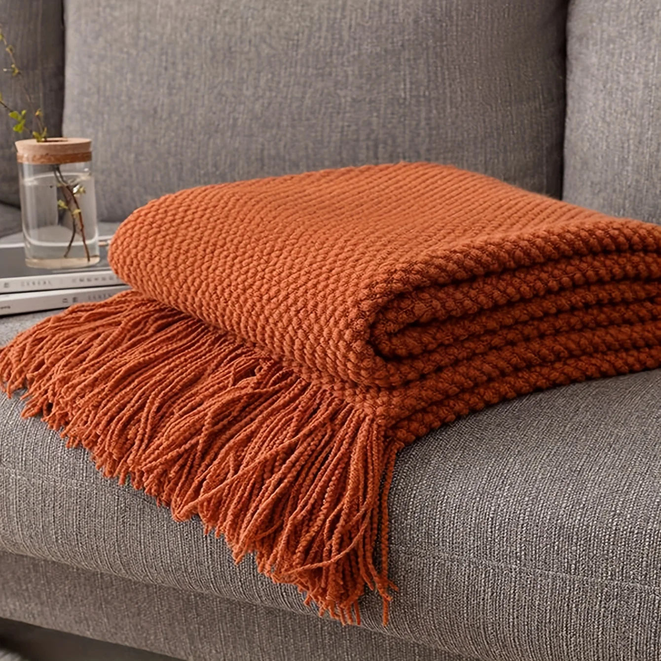 Tasseled Knit Throw Blanket