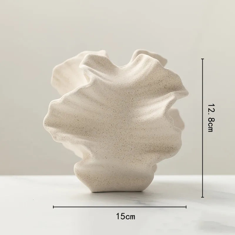 Ceramic Vase Geometric Wavy Patterns Petal Shape Porcelain Crafts
