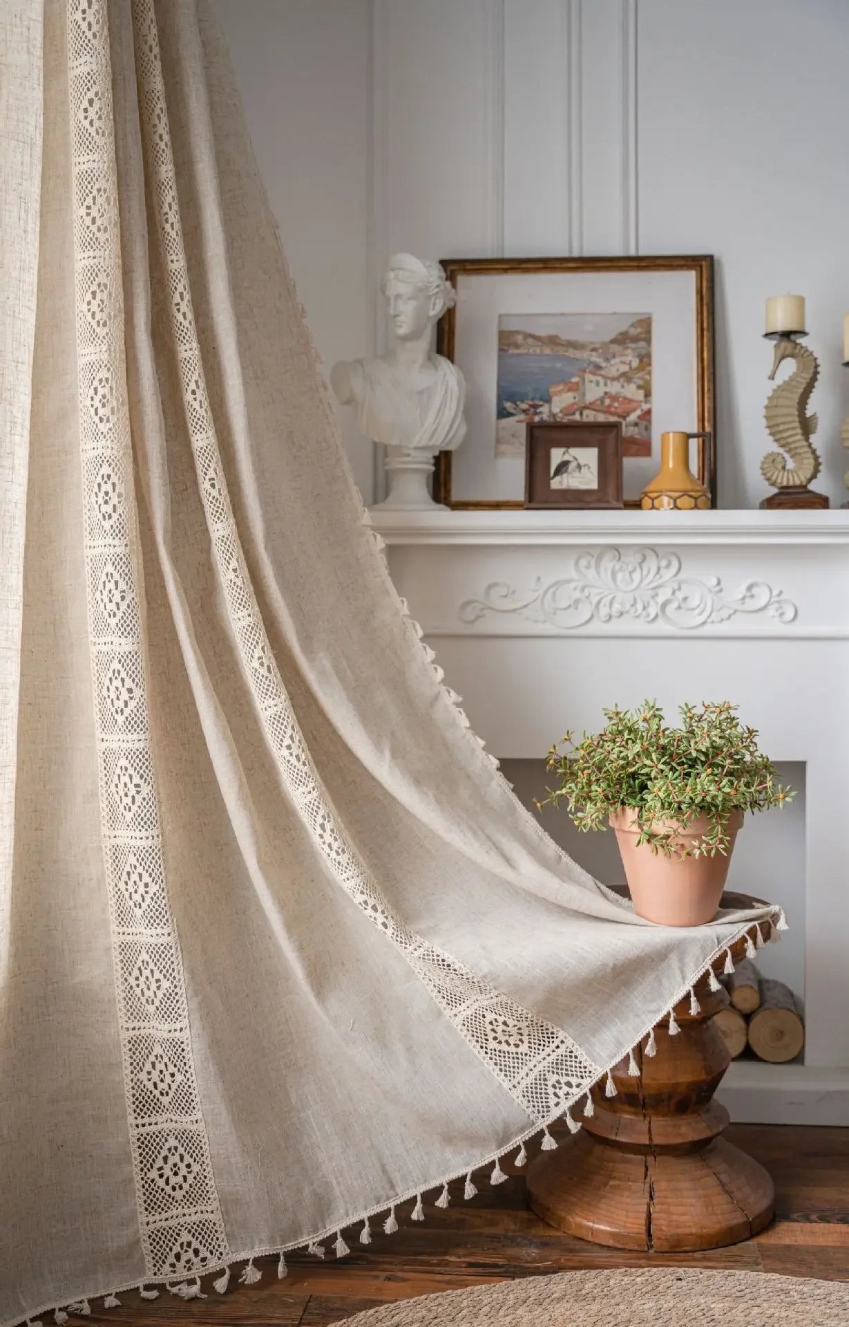 Boho Linen Tassel Curtain Panel