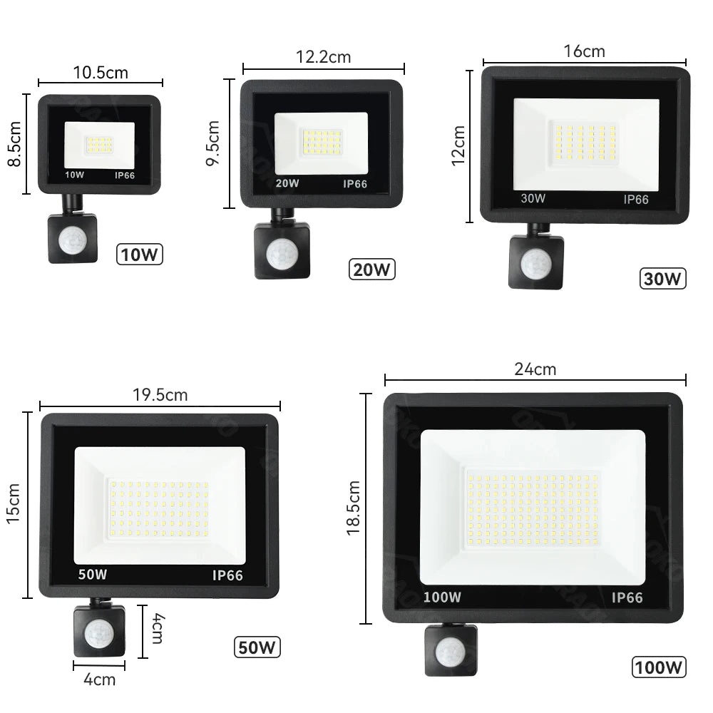 LED PIR Motion Sensor Floodlight Outdoor Wall Light White Light 100W