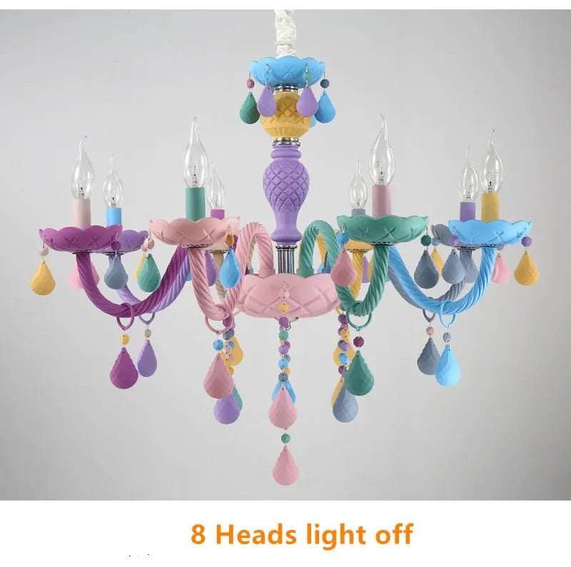 Nordic Macaron European Style Candles Crystal Chandelier for Girls and