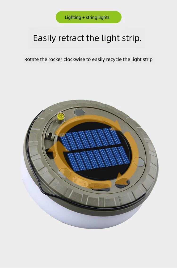 Solar Lights Outdoor Camping Light 10meter String Light Outdoor Tent Light RGB Atmosphere Light LED Flashlight with Hook 