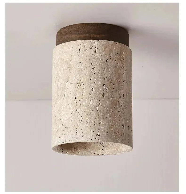 Travertine Wood Round Ceiling Light