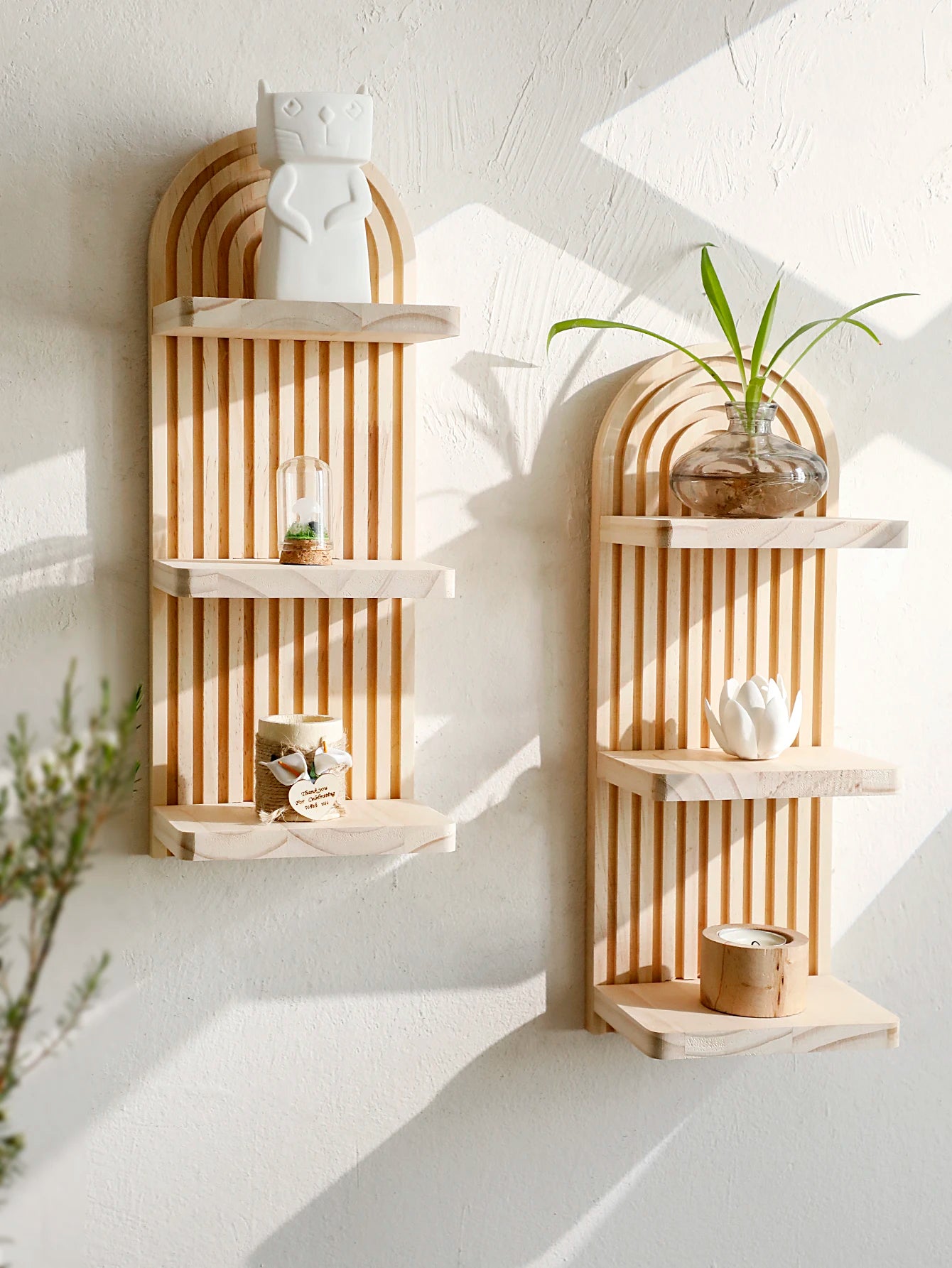 Boho Geometric Wooden Wall Shelf