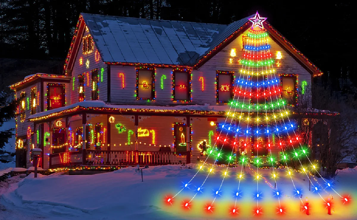 1PC Five-pointed Star Waterfall Lights USB/Solar Powered Christmas String Lights for Christmas Party Halloween Home Decor