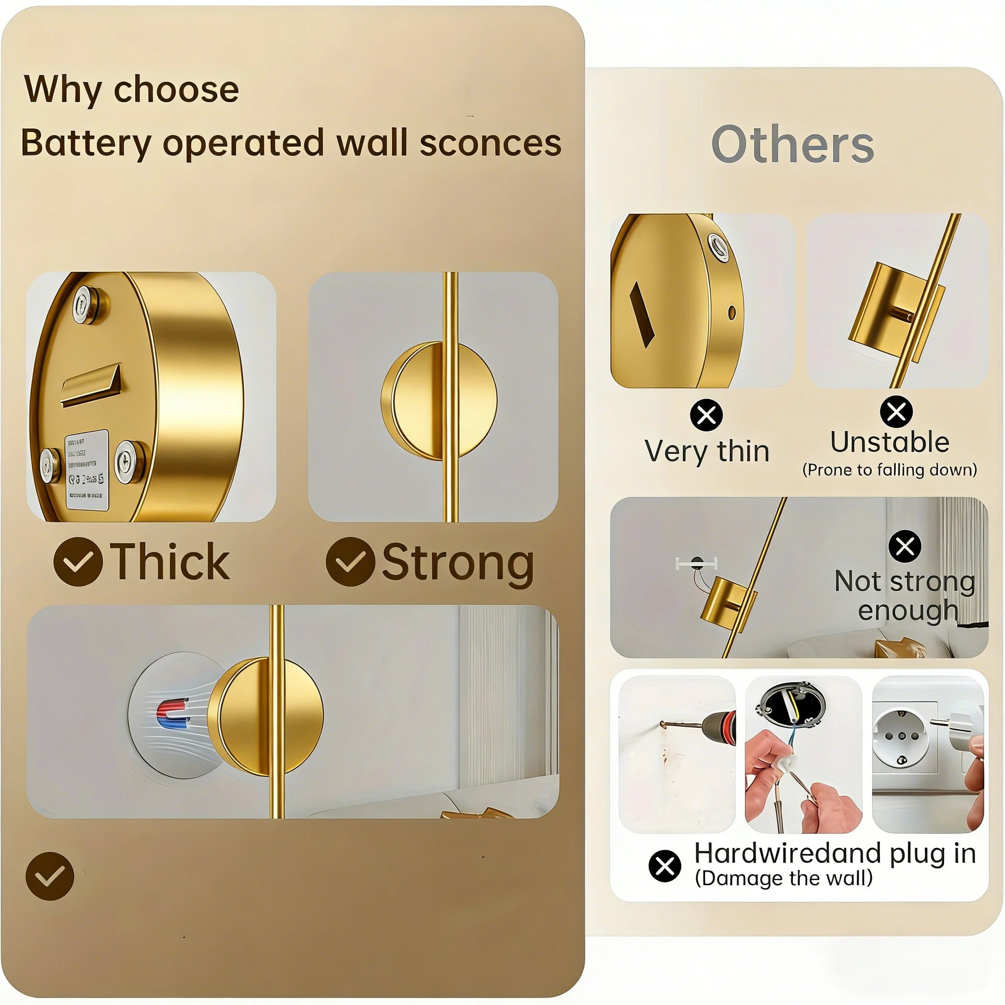 Wireless LED Wall Sconce USB Rechargeable Battery Operated Wall Light