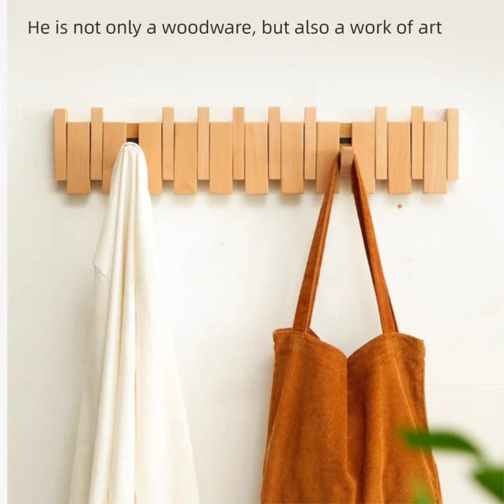 Wooden Wall Coat Rack with 8 Hooks