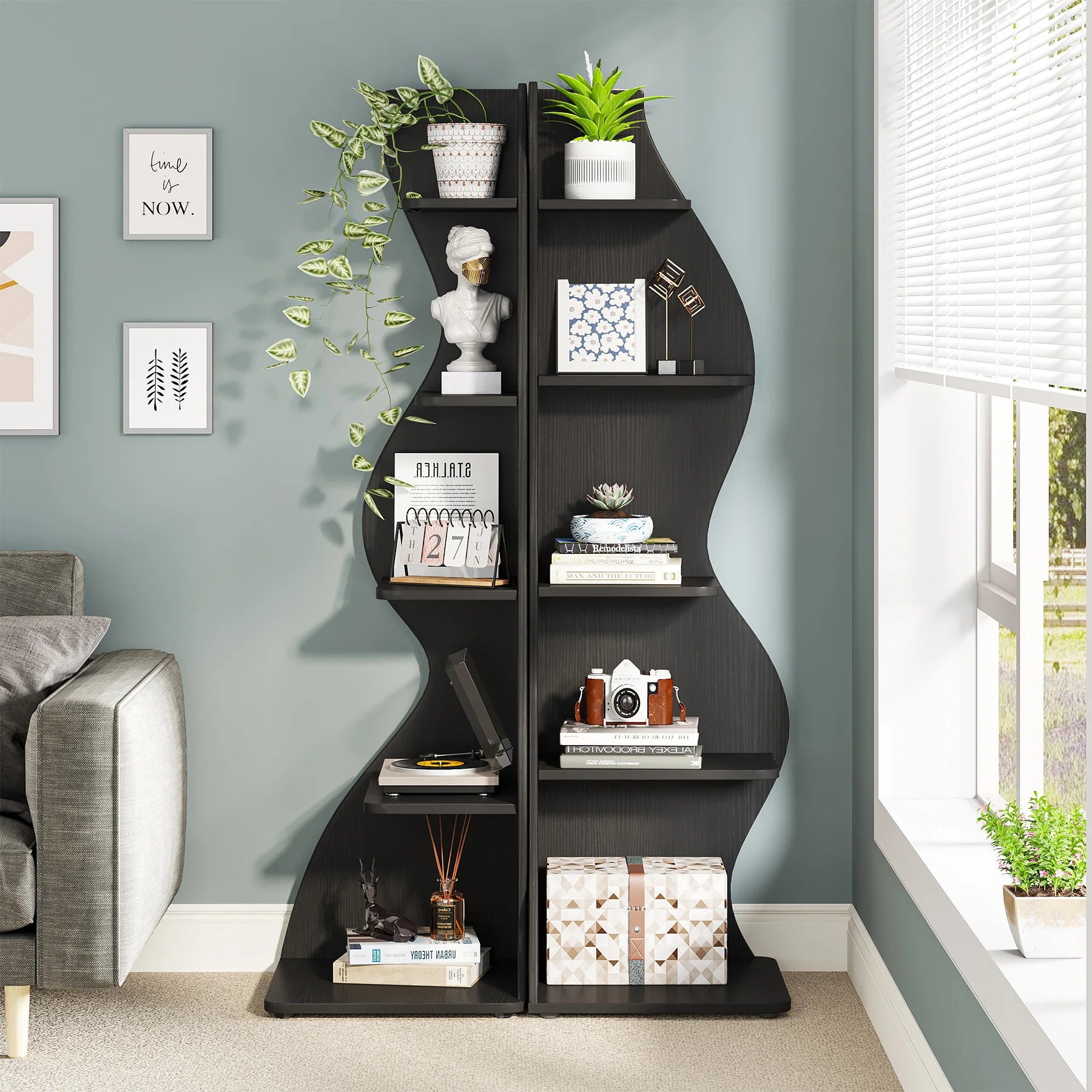 Five Tier Wavy Corner Bookshelf