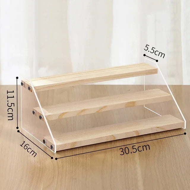 2-7 Layers Acrylic Storage Display Shelf Rack Figure Ladder Showcase Display Stand Wooden Household Action Figure Organizers