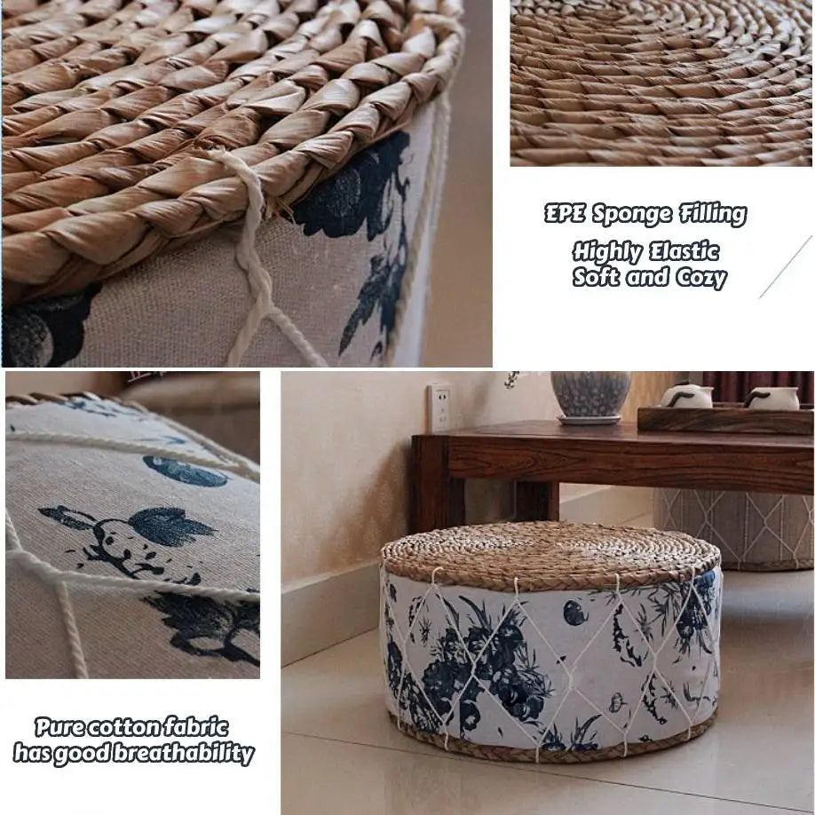 Straw Futon Pouf Floor Cushion Woven Straw Pouf Tatami Cushion Zafu Floor Cushion Mat Yoga Meditation Seat Durable Furniture