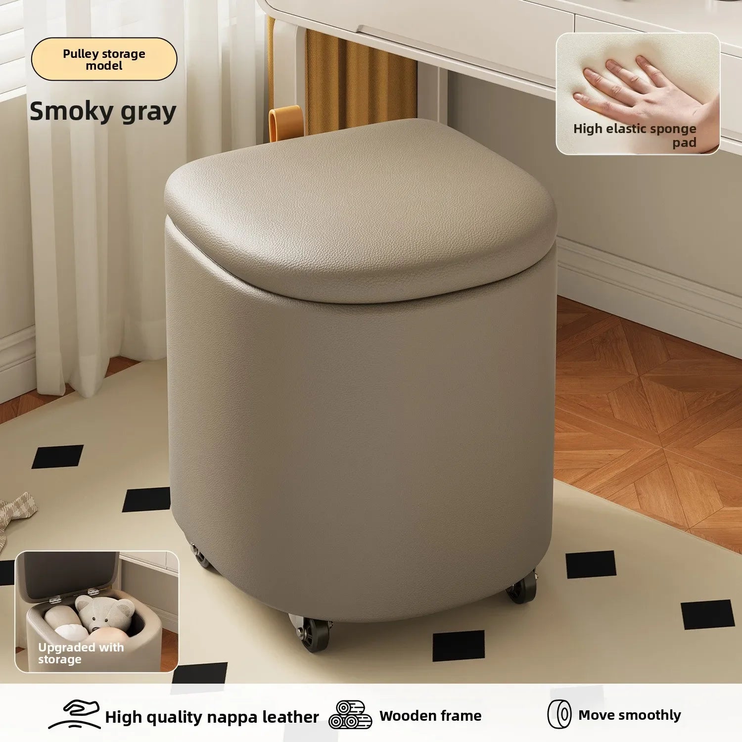 Storage Vanity Stool with Wheels