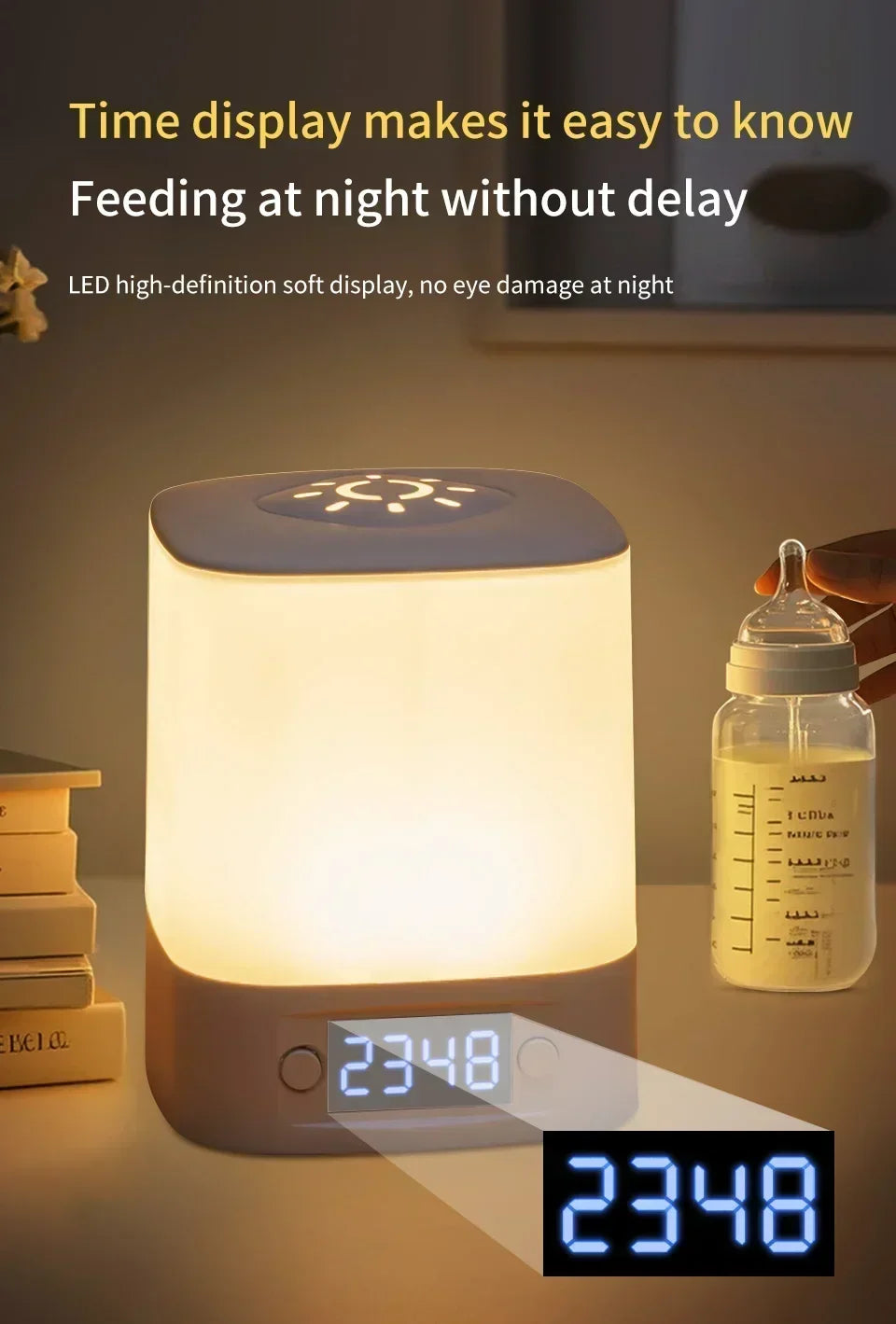 Bedside Night Light Rechargeable Reading Desk Lamp with Clock Time