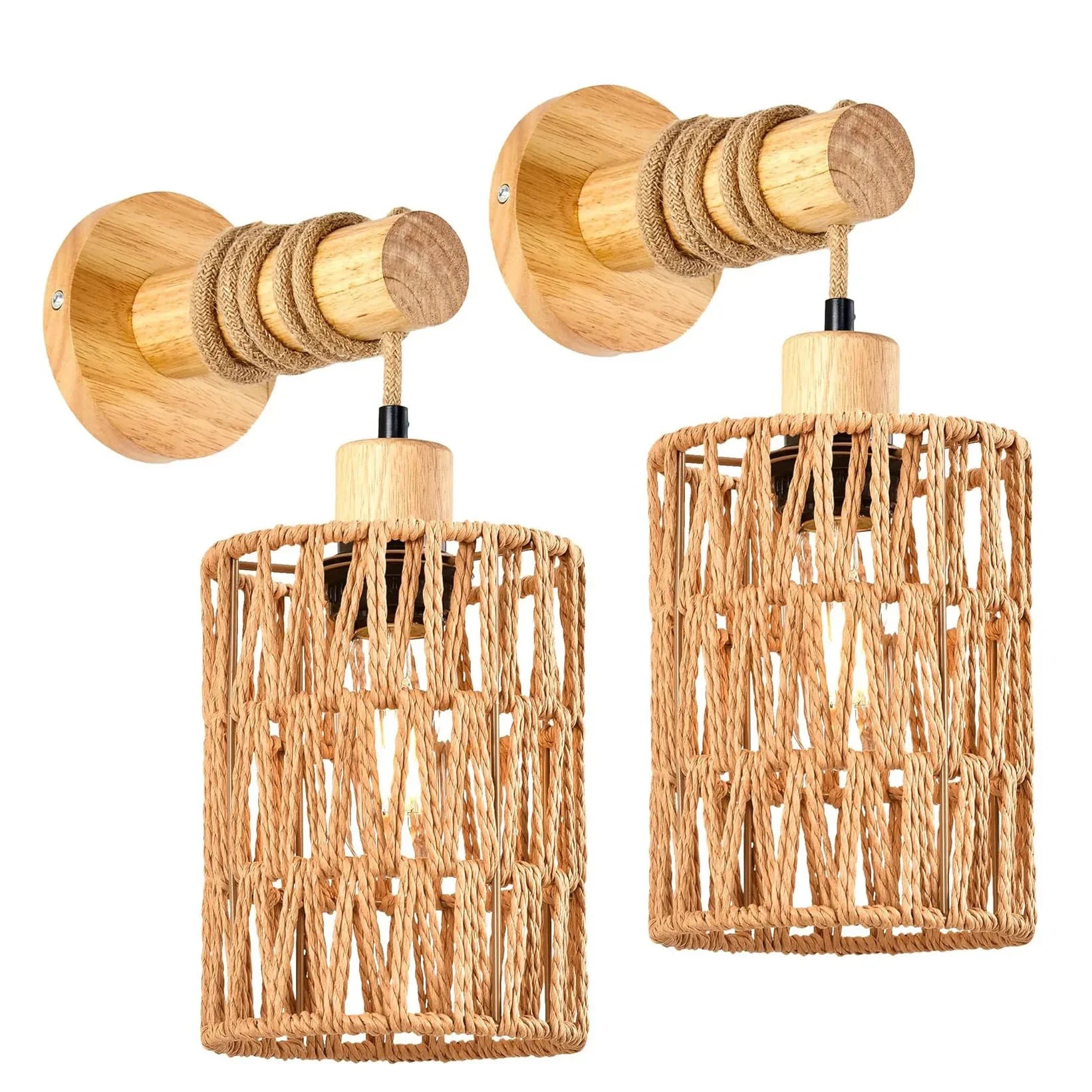 Hemp Rope Cylinder Bedside Wall Lamp