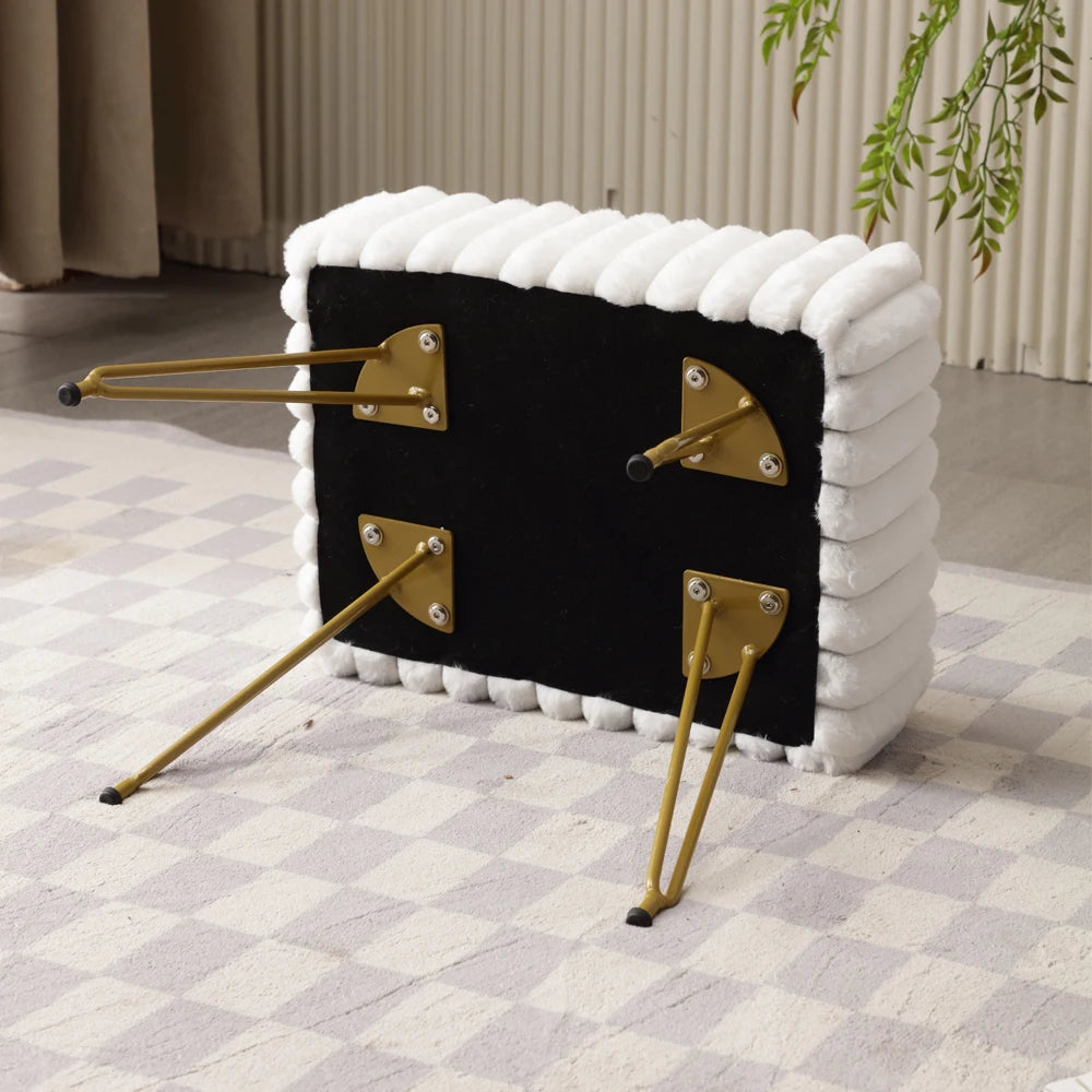 Faux Fur Vanity Stool with Hidden Storage