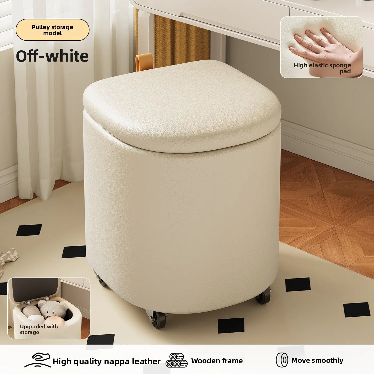 Storage Vanity Stool with Wheels