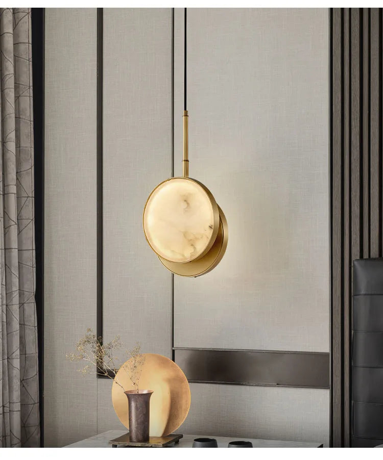 Round Marble and Copper Wall Lamp