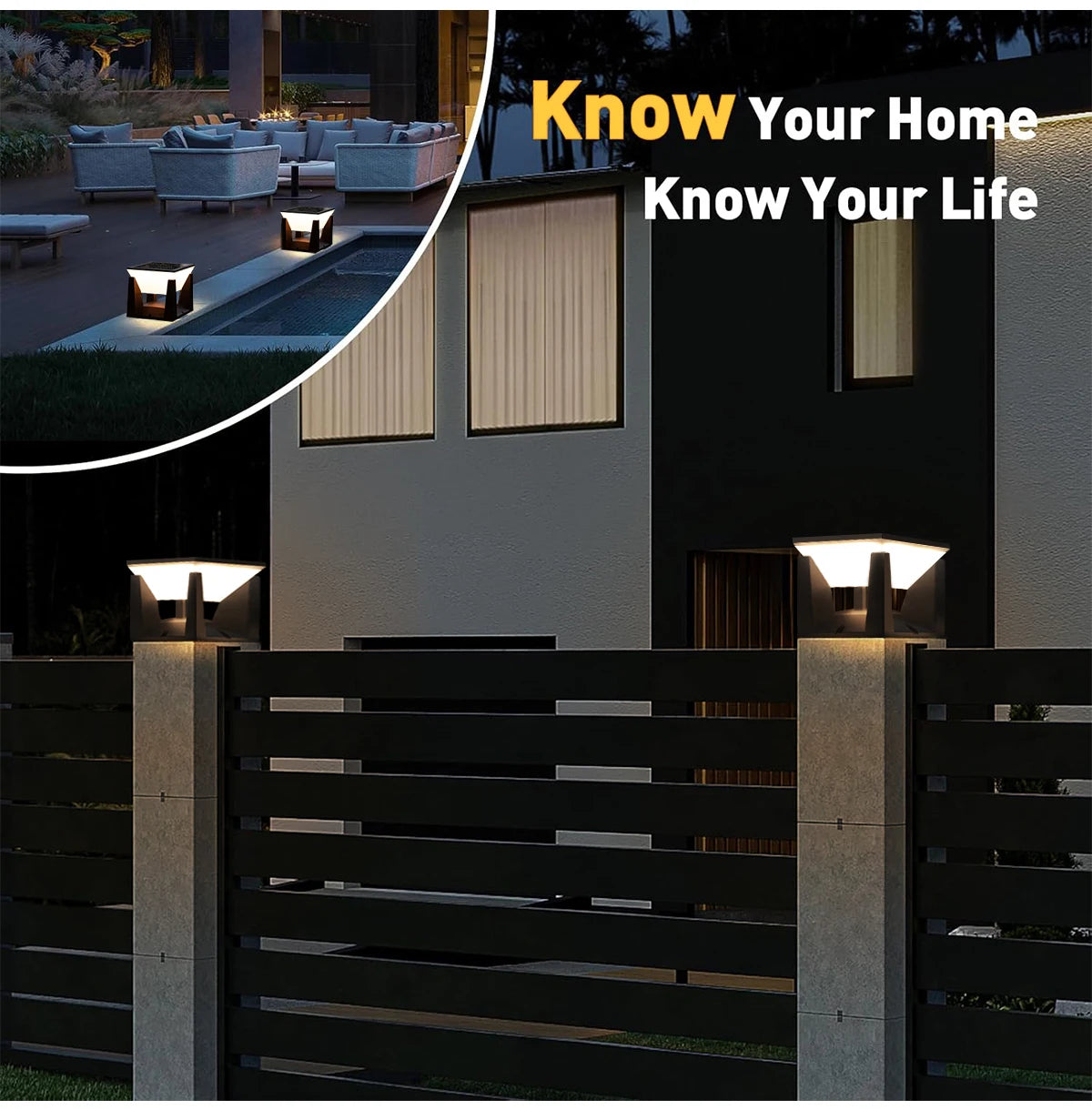 Outdoor Solar Post Light Solar Pillar Lights Modern LED Fence Deck Cap