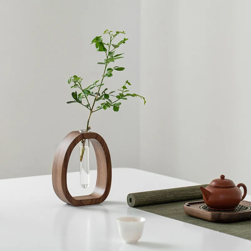 Solid Wood Base Glass Bud Vase