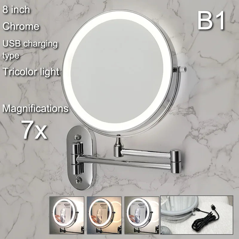 Wall Mounted Folding Makeup Mirror, Double Sided with Fill Light