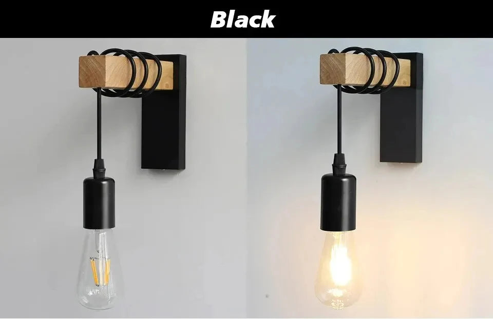 Retro Wood Industrial Wall Lamp